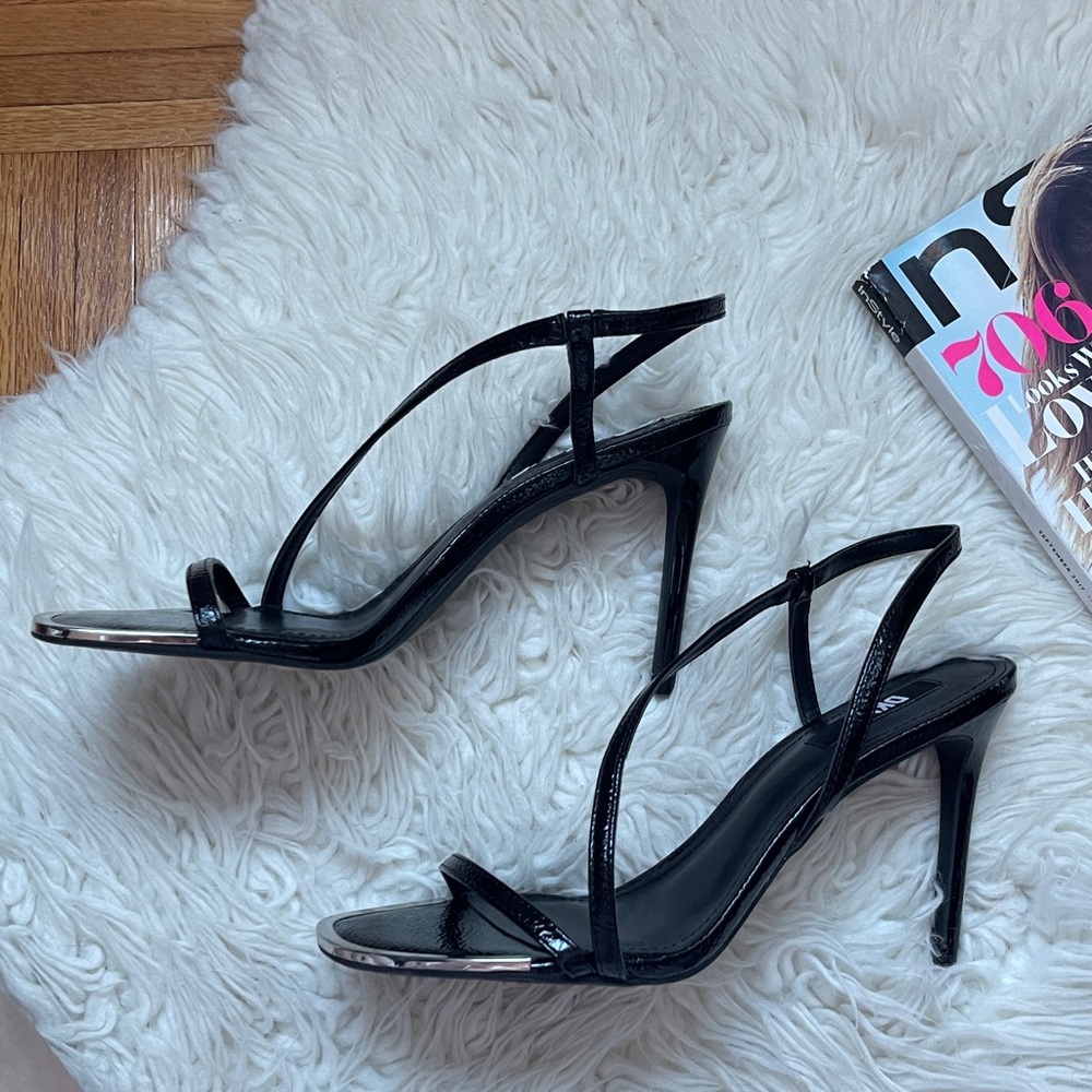 New DKNY Danielle Stiletto Glossy Black Strappy Sandals Heels - Picture 3 of 14